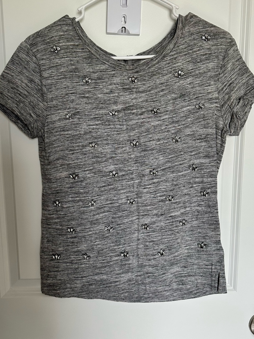 Kenar Gray Short Sleeve Top with Crystal Accents